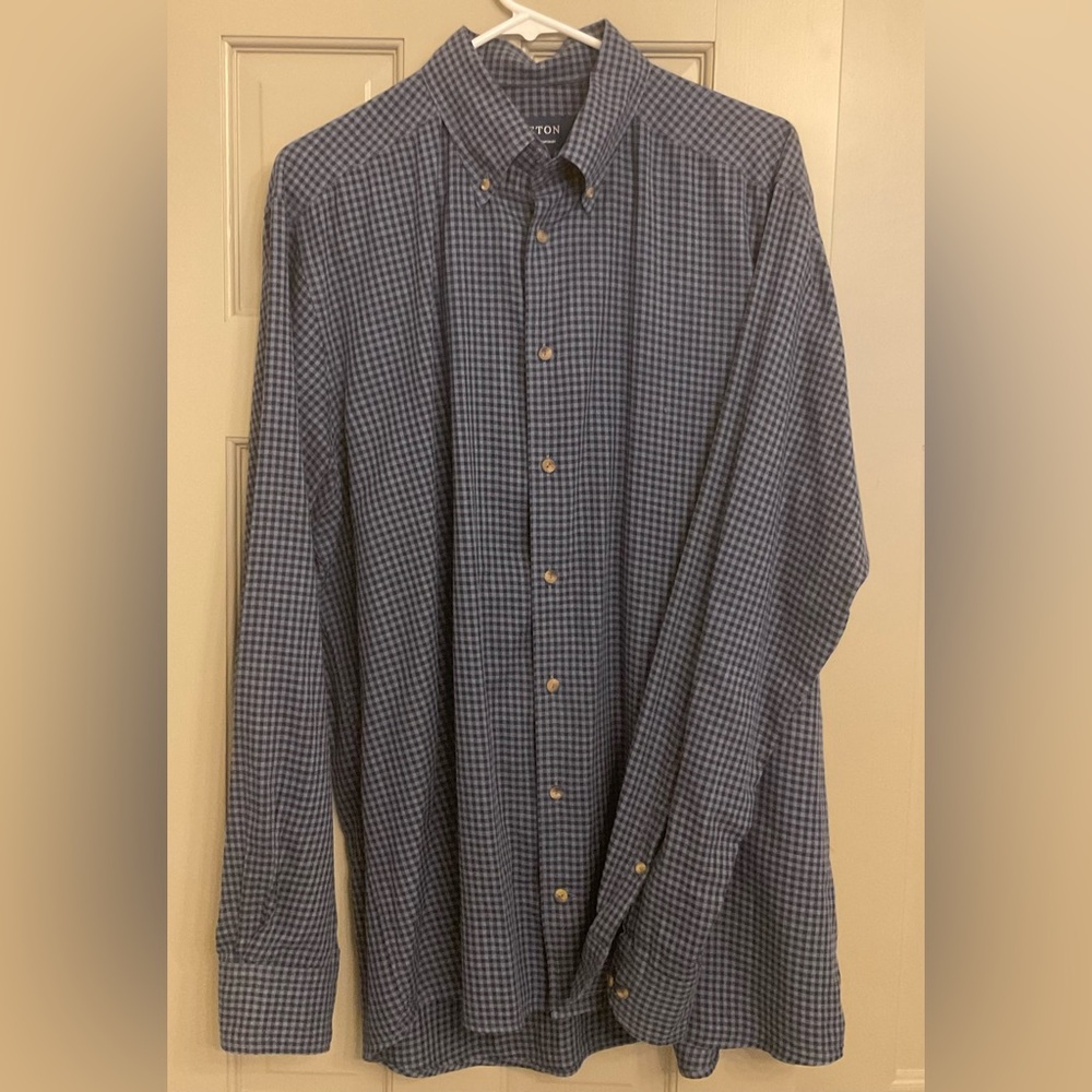 Eton Men’s Long-Sleeve Casual Button Down Blue - ESL Cotton - XL
